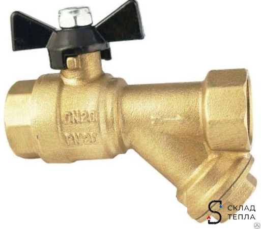 Кран с фильтром TIM - 1" (ВР/ВР, ручка бабочка, сетка 400 мкр.). Вид 2.