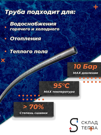 Труба из сшитого полиэтилена RITABLE - 25x3,5 (PE-Xa/EVOH, PN10,  бухта 50 м, цвет серый). Вид 2.
