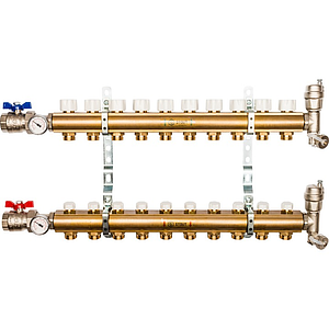 Коллекторная группа в сборе STOUT - 1' на 10 контуров 3/4' (латунь, с вентилями)
