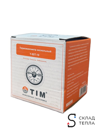 Термо-Манометр TIM Y-80T аксиальный (D-80 мм, 0-10 бар). Вид 7.