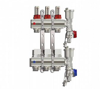 Коллекторная группа с расходомером (ТОРЦЕВОЙ без кранов), 3 выхода