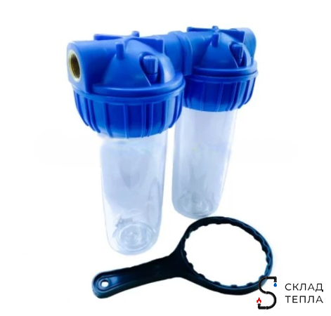 Колба ACR 3P "Duplex" 10" S 3/4" (прозрачная, трёхсоставная, без фильтров). Вид 1.