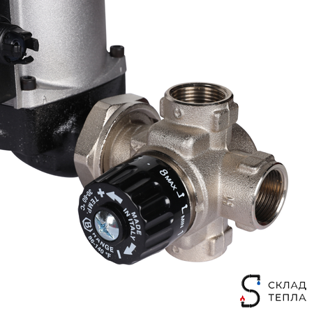 Насосно-смесительный узел STOUT - 1" (с термостатическим клапаном 30-60°C, с насосом и байпасом). Вид 5.