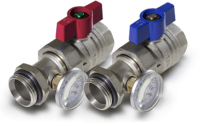 Комплект прямых шаровых кранов с термометром Tim M308-4