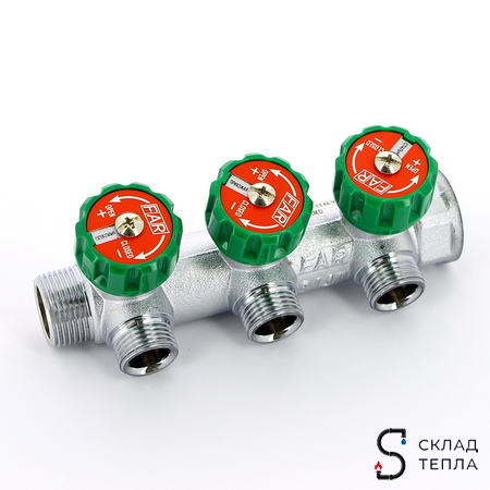 Коллектор FAR MULTIFAR 3822 - 1"(НР/ВР) на 3 контура 3/4"(плоское упл.). Вид 1.