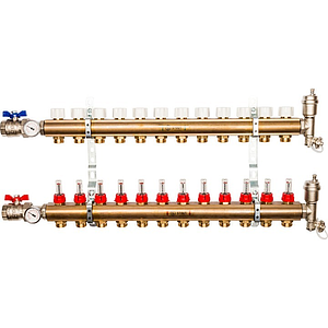 Коллекторная группа в сборе STOUT - 1' на 12 контуров 3/4' (латунь, с расходомерами)