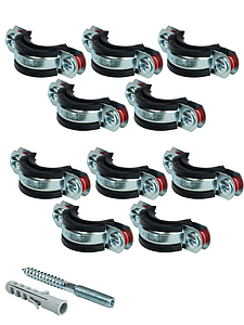 Комплект сантехнических хомутов со шпилькой STOUT - 1' (32–37 мм, 10 шт.)