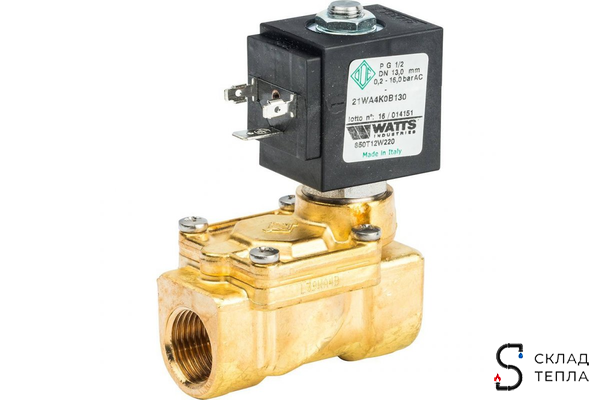 Клапан соленоидный WATTS 850T - 3/4" (PN25, Tmax 90°C, 230В, нормально закрытый). Вид 1.
