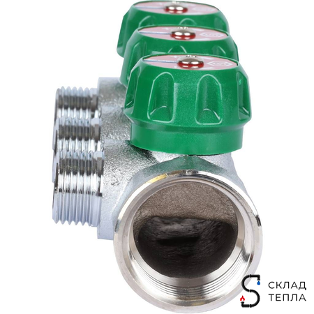 Коллектор STOUT- 1"(НР/ВР) на 3 контура 1/2"(плоское уплотнение). Вид 6.