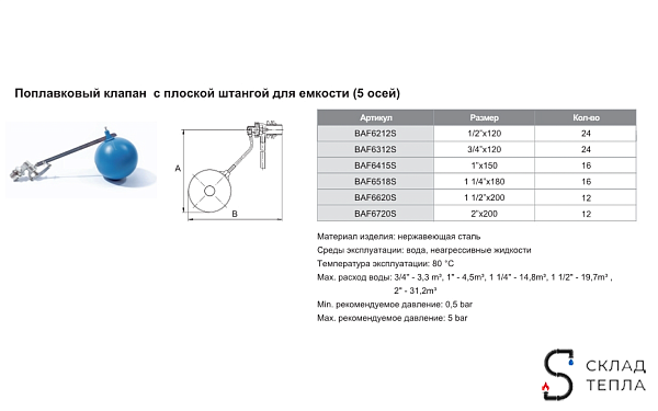 Клапан поплавковый TIM - 1" (5 осей). Вид 7.