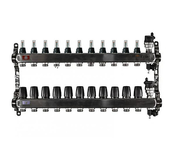 Коллекторная группа TIM - 1' на 11 контуров 3/4' (нерж. сталь с расходомерами и сливными кранами)