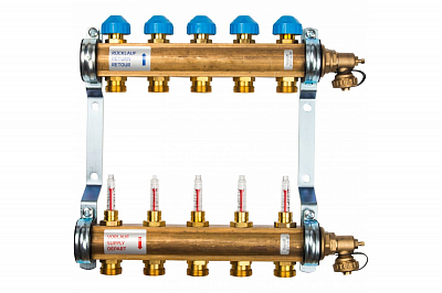 Коллекторная группа WATTS HKV/T - 1'ВР на 5 контуров 3/4'EK (с вентилями и расходомерами, латунь)