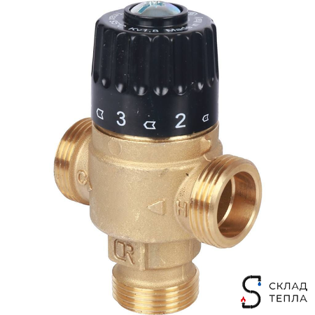 Термостатический смесительный клапан STOUT 3/4" (30°-65°C, KVs 1,8 м³, центральное смешиванивание). Вид 2.