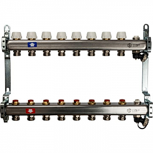 Коллекторная группа STOUT - 1' на 8 контуров 3/4' (клапананы, сливные краны, нерж. сталь)