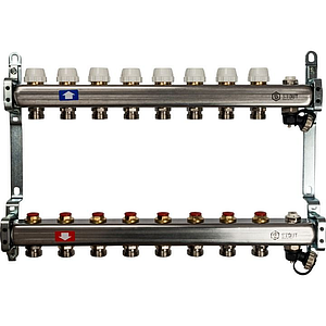 Коллекторная группа STOUT - 1' на 8 контуров 3/4' (клапананы, сливные краны, нерж. сталь)