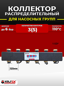 Стальной распределительный коллектор VALFEX на 3(5) контура в теплоизоляции