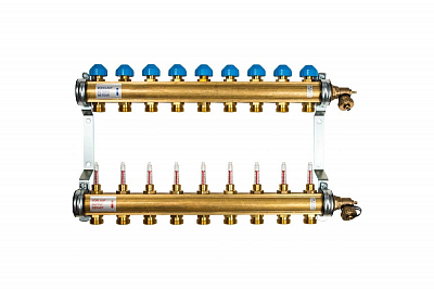 Коллекторная группа WATTS HKV/T - 1'ВР на 9 контуров 3/4'EK (с вентилями и расходомерами, латунь)