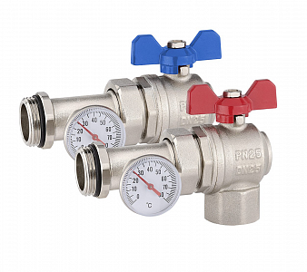 Комплект угловых шаровых кранов с термометром Tim M319-4