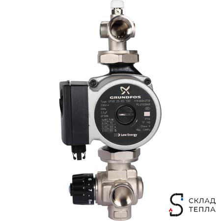 Насосно-смесительный узел STOUT - 1" (с термостатическим клапаном 30-60°C, с насосом и байпасом). Вид 2.