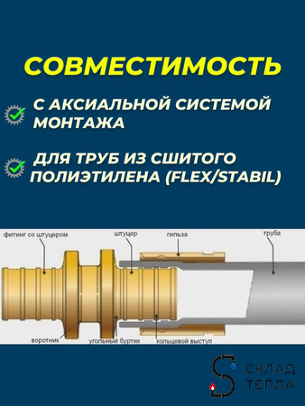 Муфта с накидной гайкой VALFEX - 32 х 1" (для труб из сшитого полиэтилена, 2шт). Вид 4.