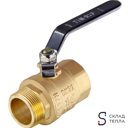 Кран шаровой TIM - 1 1/4" (НР/ВР, PN40, Tmax 150°С, ручка-рычаг черная). Вид 2.