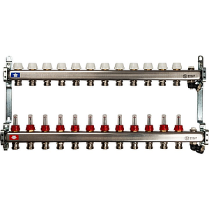 Коллекторная группа STOUT - 1' на 12 контуров 3/4' (расходомеры, клапананы, сливные краны)