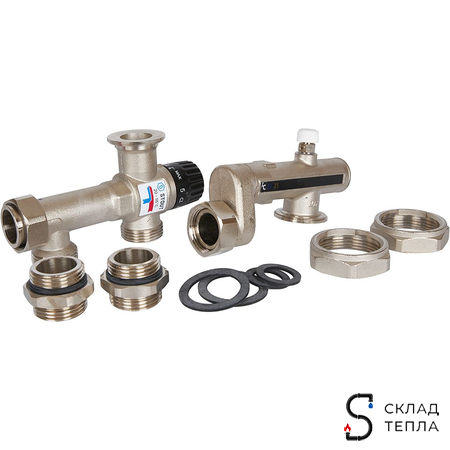 Насосно-смесительный узел STOUT - 1" (с термостатическим клапаном 20-55°C, без насоса). Вид 1.