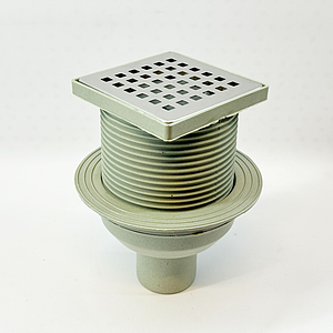 Трап вертикальный регулируемый VALFEX 100х100 с выпуском 50мм (решетка из нерж. стали)