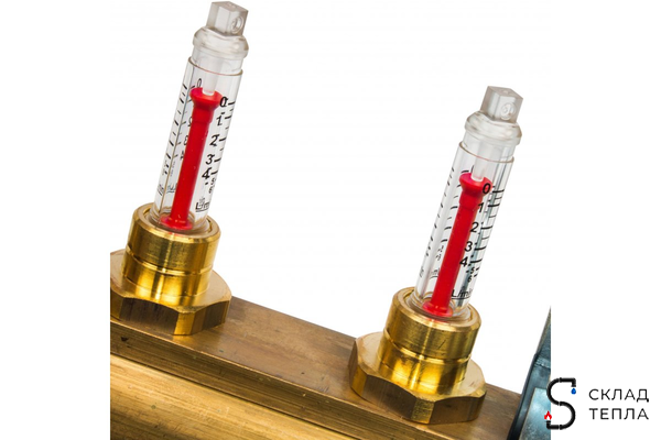 Коллекторная группа WATTS HKV/T - 1"ВР на 3 контуров 3/4"EK (с вентилями и расходомерами, латунь). Вид 6.
