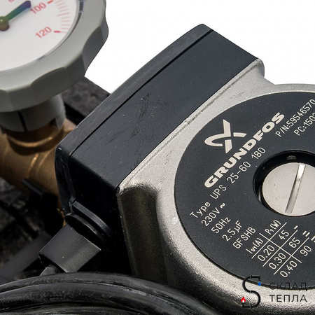 Насосная группа Meibes MK (с электротермостатом 20-80 °С) - 1", с насосом Grundfos UPS 25-60. Вид 7.