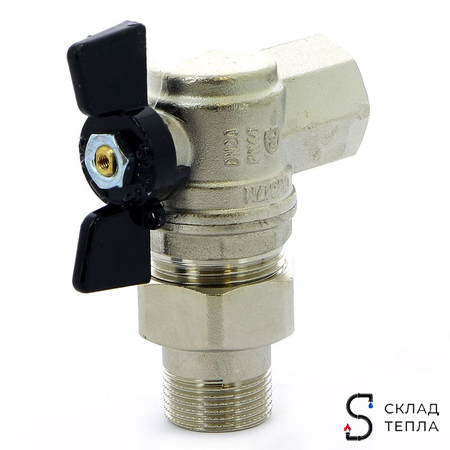 Кран шаровой полнопроходной угловой Bugatti Oregon 594 - 3/4" (ВР/НГ, PN40, ручка-бабочка черная). Вид 4.