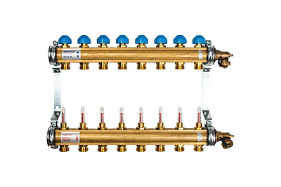 Коллекторная группа WATTS HKV/T - 1'ВР на 8 контуров 3/4'EK (с вентилями и расходомерами, латунь)