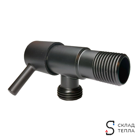 Кран угловой с рычагом TIM - 1/2" x 3/4" (НР/НР, с отражателем, черный матовый, 2шт). Вид 6.