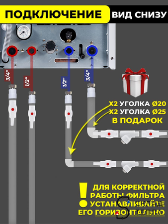 Комплект для обвязки котла Valfex ПП (на основе полипропиленовых фитингов,2 фильтра). Вид 2.