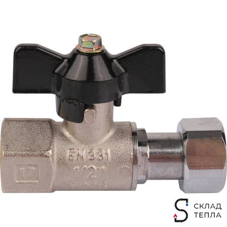 Кран шаровой с накидной гайкой, ВР/накидная гайка, ручка бабочка 1/2"x1/2". Вид 4.