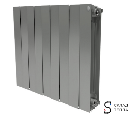 Радиатор биметаллический Royal Thermo PianoForte 500 Silver Satin (Серый) - 9 секций. Вид 1.