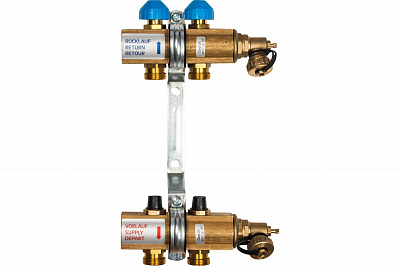 Коллекторная группа WATTS HKV - 1'ВР/ВР на 2 контура 3/4'EK (с вентилями, латунь)