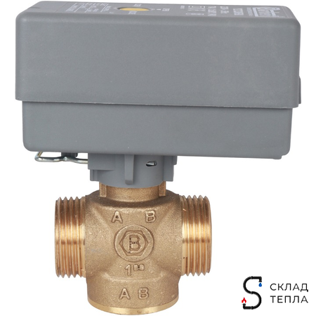 Компактный 2-ходовой зональный клапан STOUT с сервоприводом 230V (кабель 1м. НР 1", Kv 12). Вид 3.