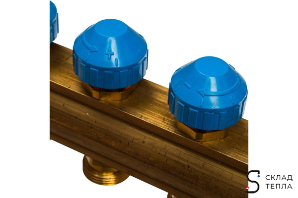 Коллекторная группа WATTS HKV/T - 1"ВР на 12 контуров 3/4"EK (с вентилями и расходомерами, латунь). Вид 5.