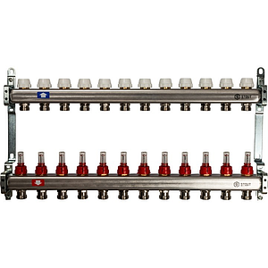 Коллекторная группа STOUT - 1' на 12 контуров 3/4' (нерж.сталь, с расходомерами)