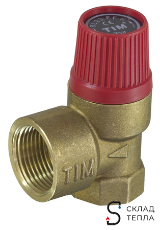 Клапан предохранительный TIM - 1/2" х 3/4" (ВР/ВР, Рн 3 бар, для систем отопления). Вид 3.
