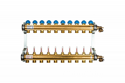 Коллекторная группа WATTS HKV/T - 1'ВР на 10 контуров 3/4'EK (с вентилями и расходомерами, латунь)