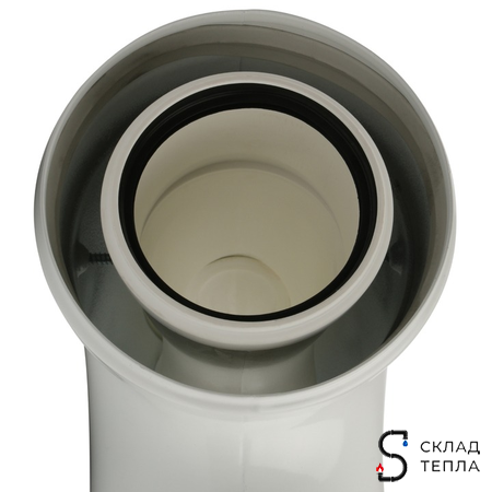 Отвод 90° с инспекционным окном для коаксиального дымохода STOUT D60/100 мм (для конденсац. котла). Вид 4.