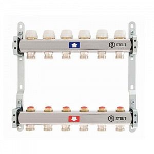 Коллекторная группа STOUT - 1' на 13 контуров 3/4' (нерж.сталь, с вентилями)