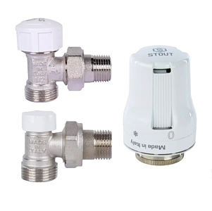 Комплект подключения радиатора STOUT угловой 1/2' х 3/4' EK (PN10, Tmax - 120°С)