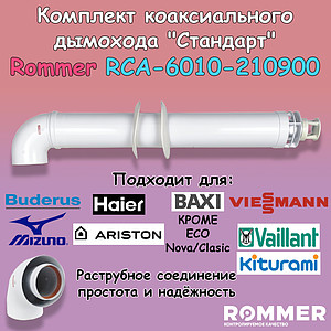 Комплект дымохода Rommer СТАНДАРТ 60/100 - 900мм (Baxi (кроме ECO Nova/Classic), Ariston, Vaillant)