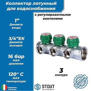 Коллектор STOUT- 1'(НР/ВР) на 3 контура 3/4' (EK)