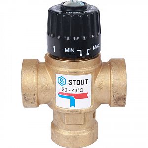 Термостатический смесительный клапан STOUT 3/4' ВР (20°-43°C, KVs 1,6 м³)