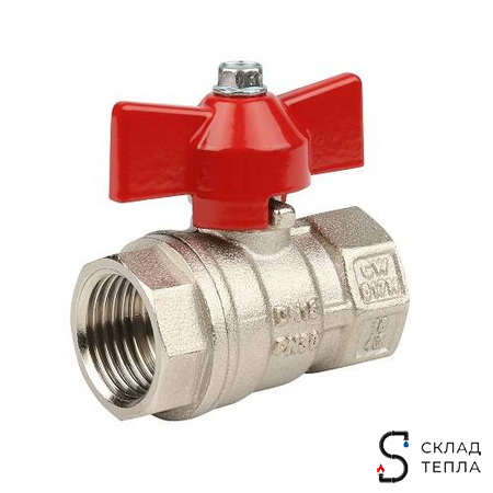 Кран шаровой STOUT - 3/4" (ВР/ВР, PN30, Tmax 150°С, ручка-бабочка красная). Вид 1.