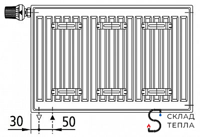 Радиатор стальной KERMI FTV 22 - высота 900 мм, длина 2600 мм с нижним подключением. Вид 16.